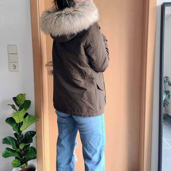 TopShop Jaxson Olive Green Faux Fur Hooded Lined Anorak Peacoat Jacket US Size 2 - Picture 9 of 16